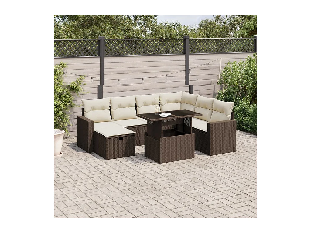 Salon de jardin 8 pièces avec coussins marron résine tressée
