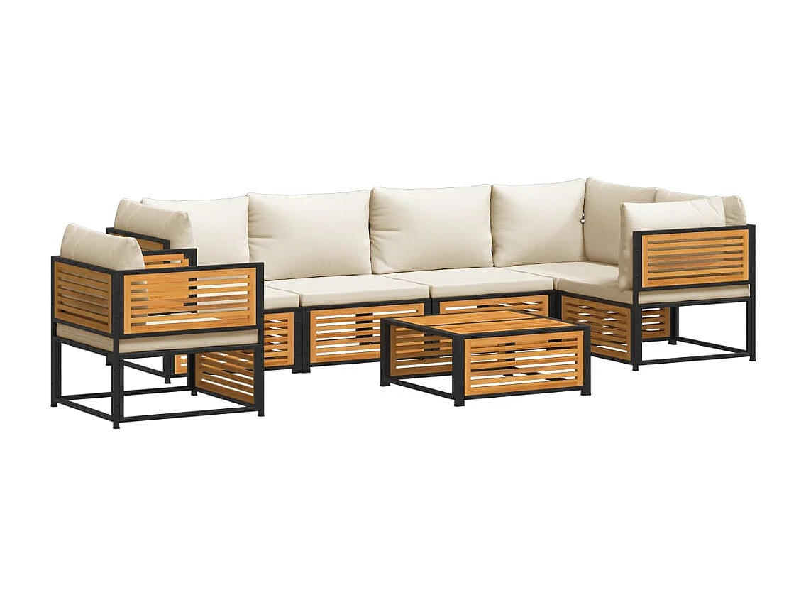 Salon de jardin avec coussins 7 pièces bois massif d'acacia