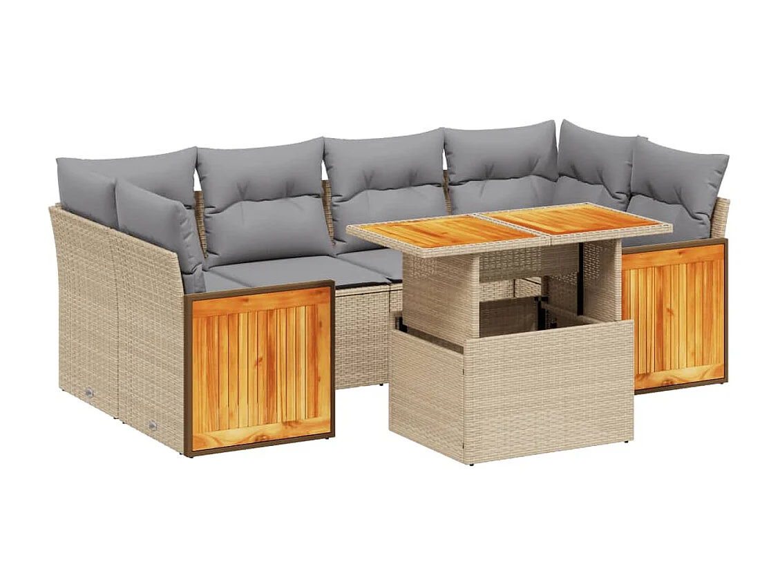 Salon de jardin avec coussins 7 pièces beige résine tressée