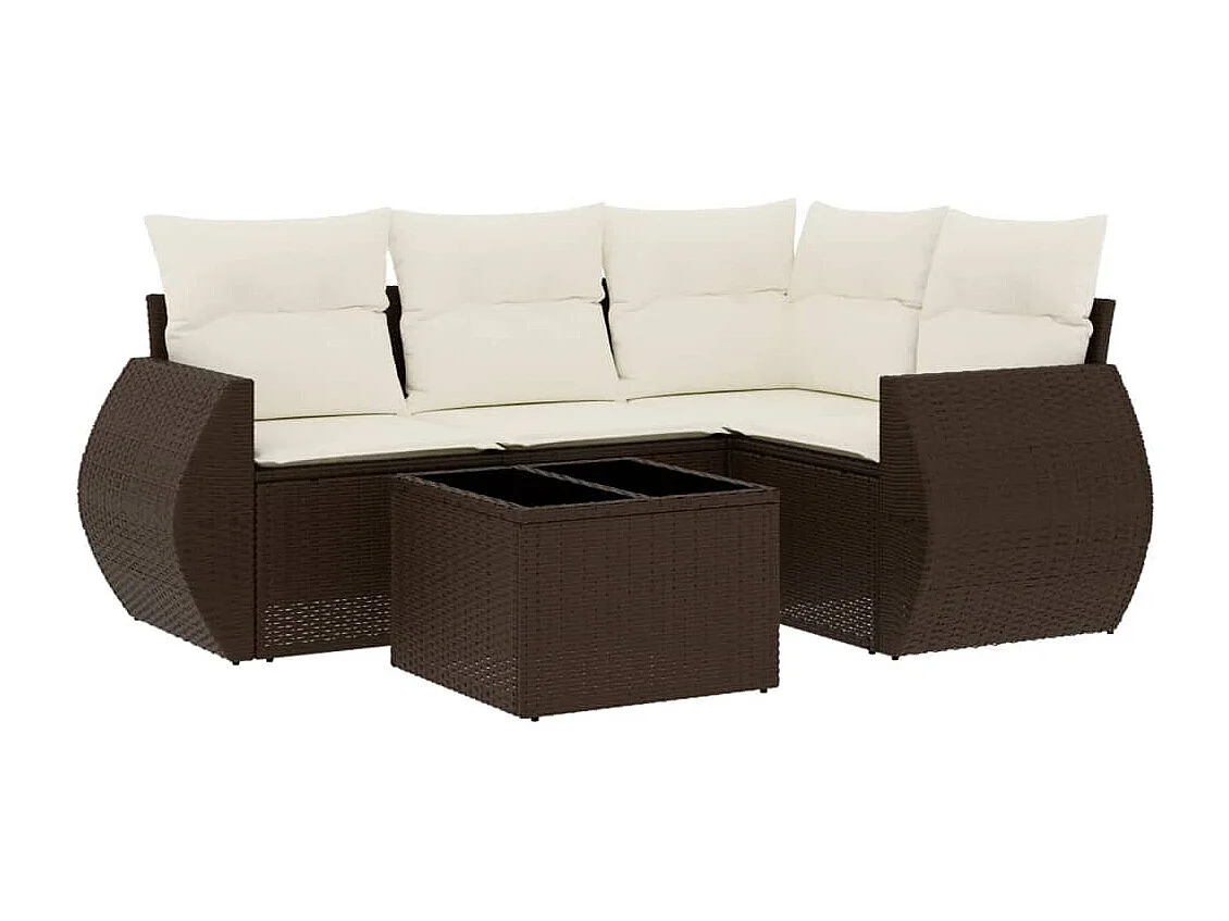 5-delige Loungeset met kussens poly rattan bruin