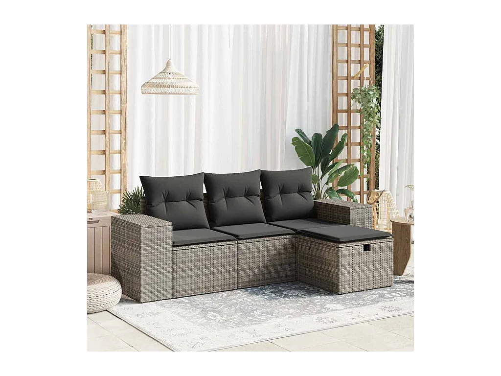 4-delige Loungeset met kussens poly rattan grijs