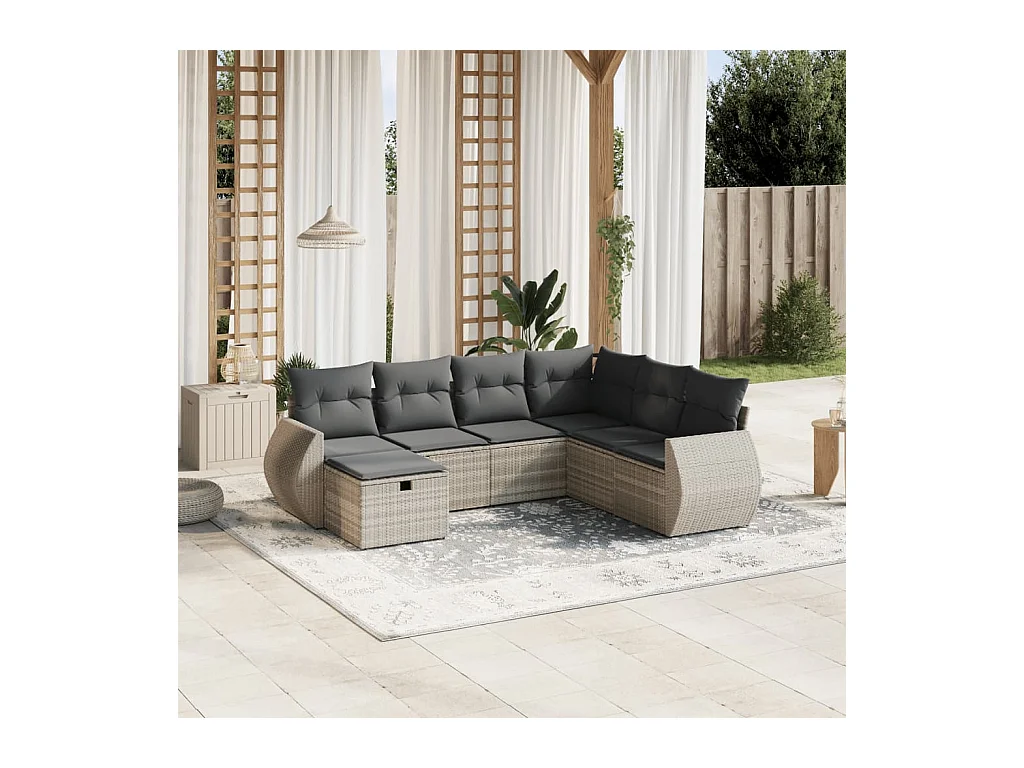 Salon de jardin avec coussins 7 pièces gris clair résine tressée