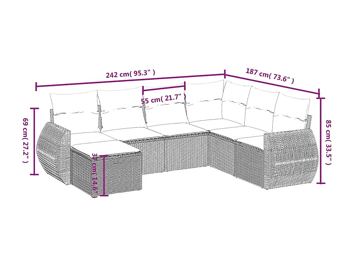 Salon de jardin avec coussins 7 pièces gris clair résine tressée