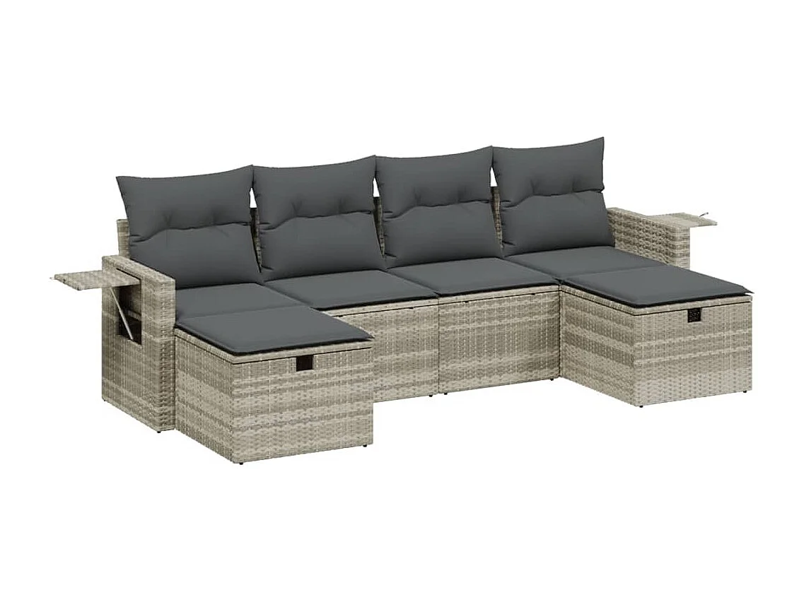 Salon de jardin 6 pièces avec coussins gris clair résine tressée