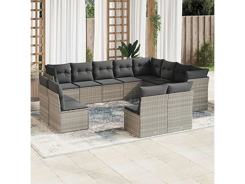 Salon de jardin avec coussins 12 pièces gris clair résine tressée