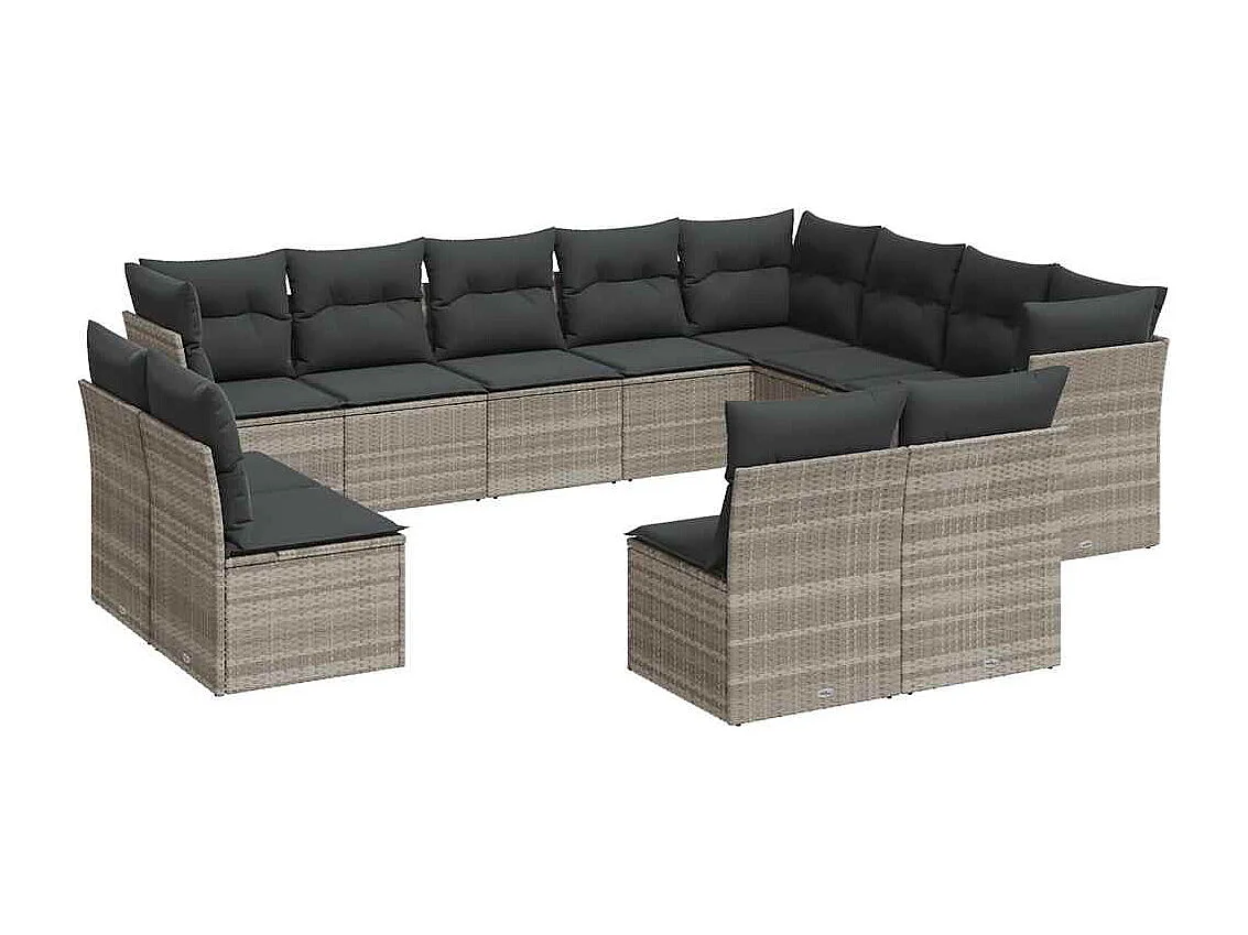 Salon de jardin avec coussins 12 pièces gris clair résine tressée