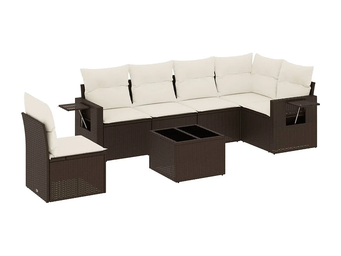 Salon de jardin avec coussins 7 pièces marron résine tressée