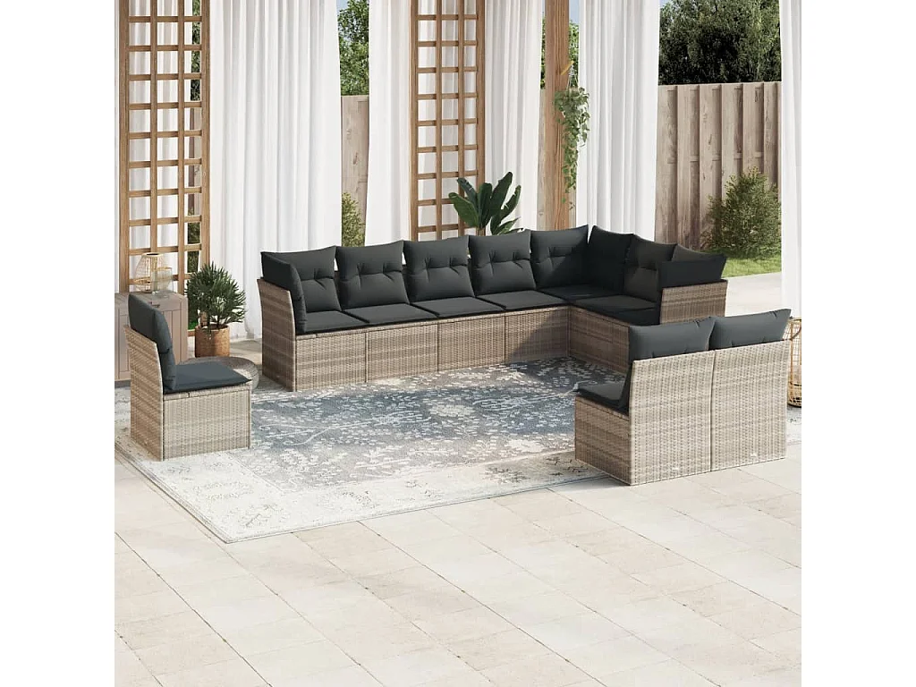 Set sofás jardín 10 piezas con cojines ratán sintético gris claro