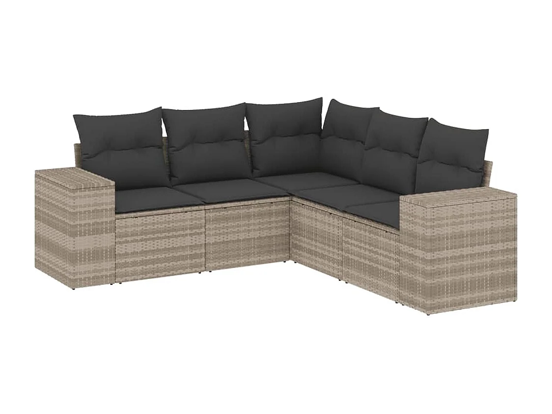 Salon de jardin 5 pièces avec coussins gris clair résine tressée