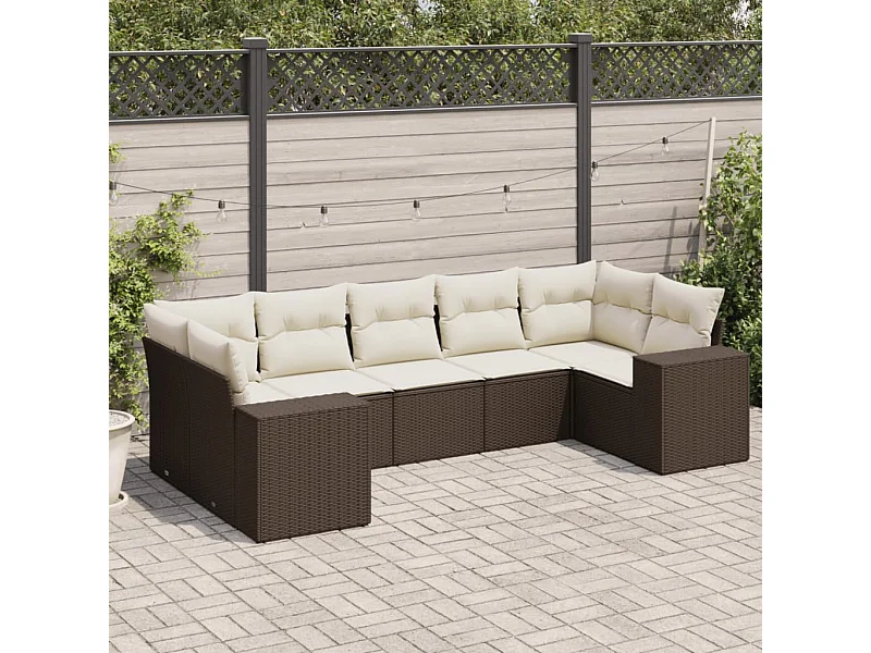 7 peças conjunto de sofás jardim com almofadões vime PE castanho
