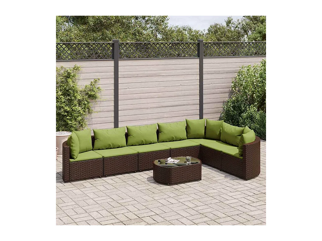 Set sofás de jardín 8 piezas y cojines ratán sintético marrón