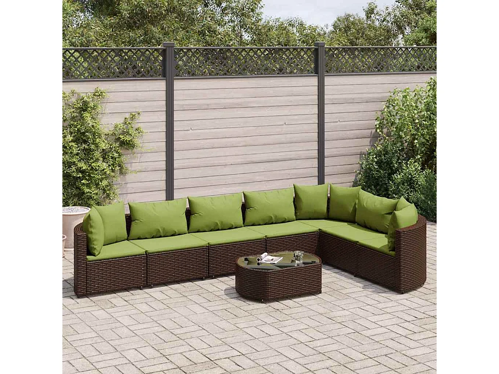 Salon de jardin 8 pièces avec coussins marron résine tressée