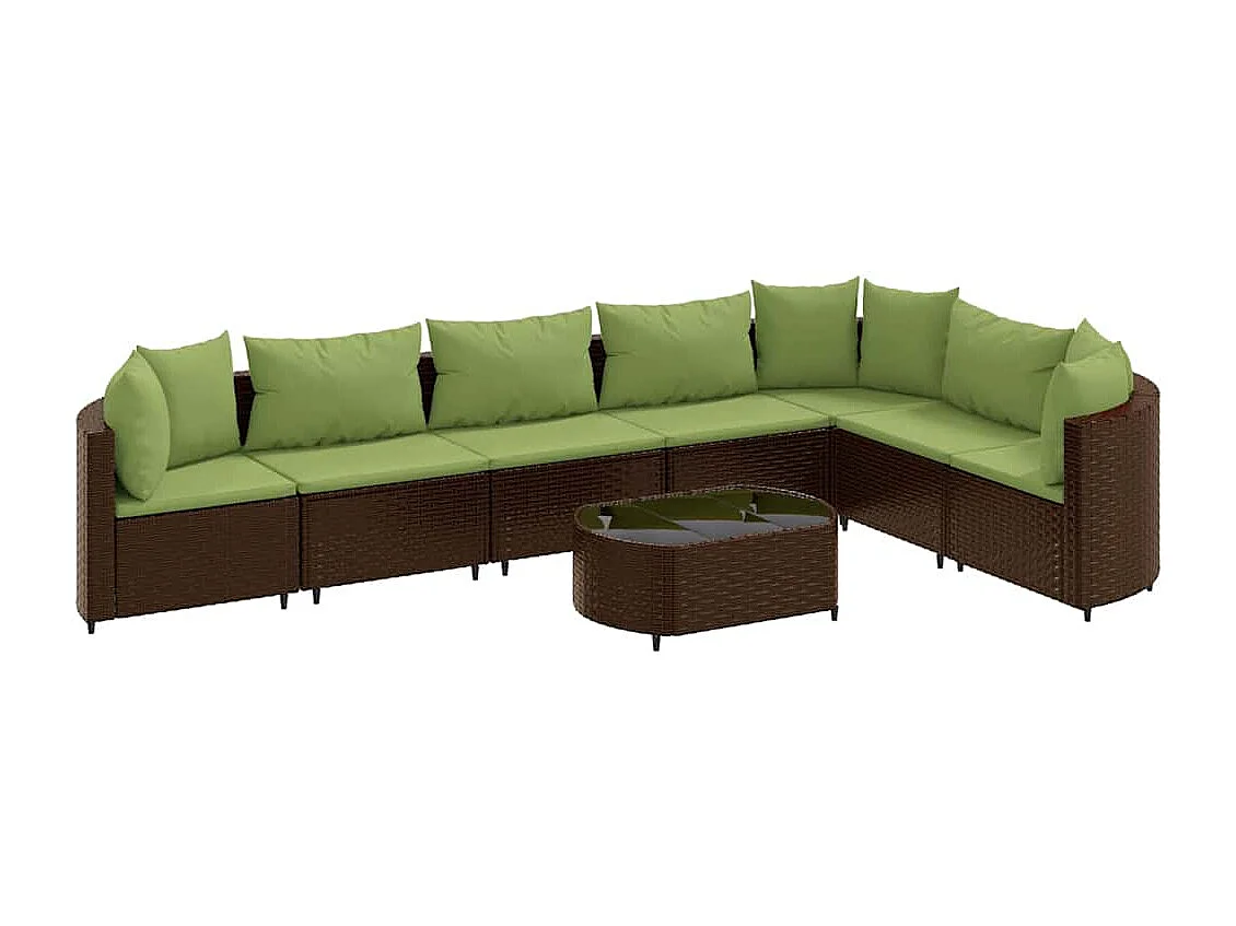 Salon de jardin 8 pièces avec coussins marron résine tressée