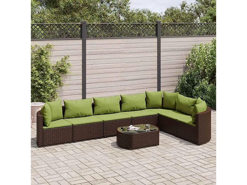 Salon de jardin 8 pièces avec coussins marron résine tressée