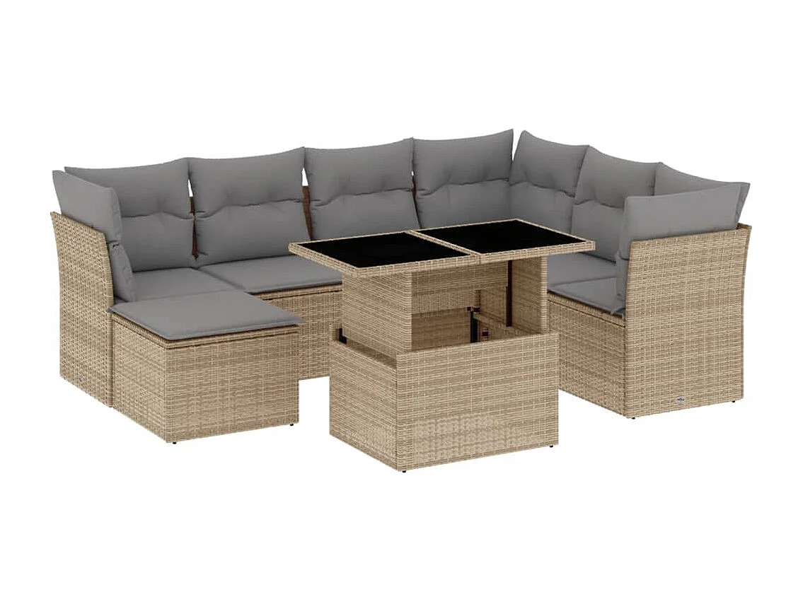 8-delige Loungeset met kussens poly rattan beige