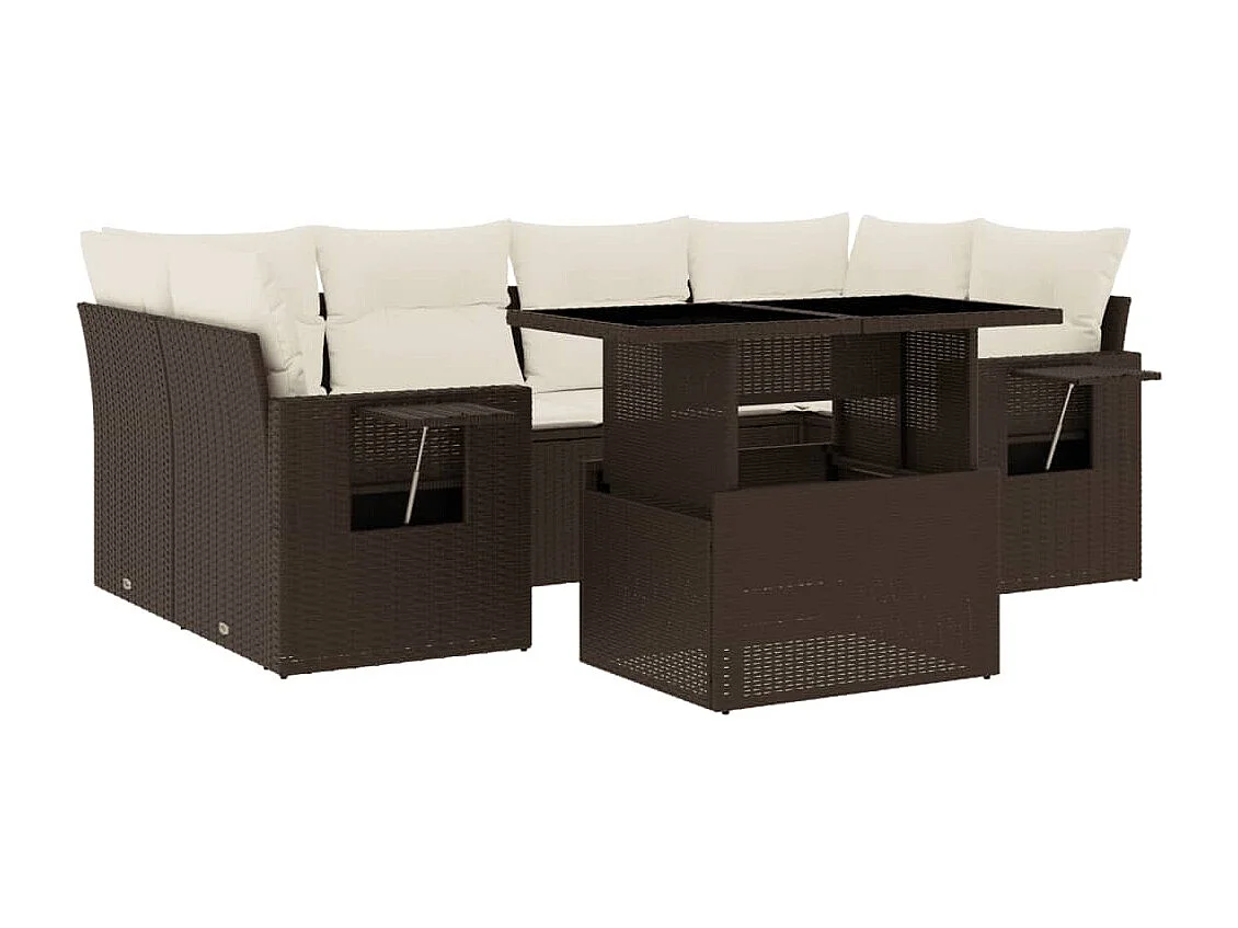 Salon de jardin avec coussins 7 pièces marron résine tressée