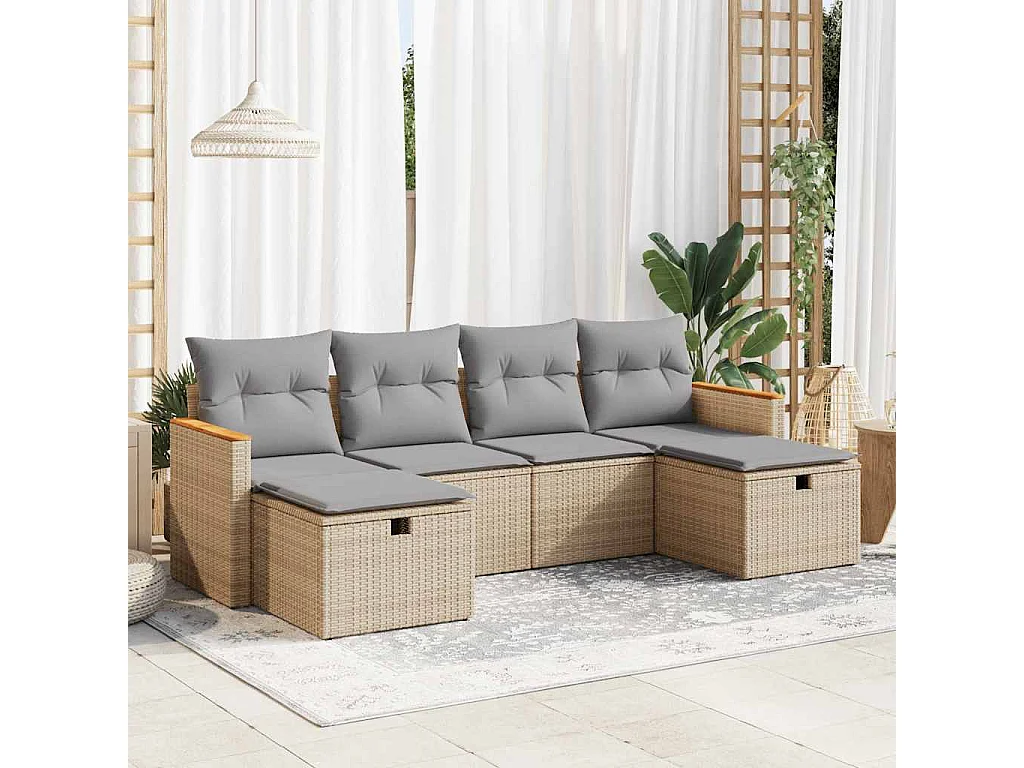 Salon de jardin avec coussins 6 pièces beige résine tressée