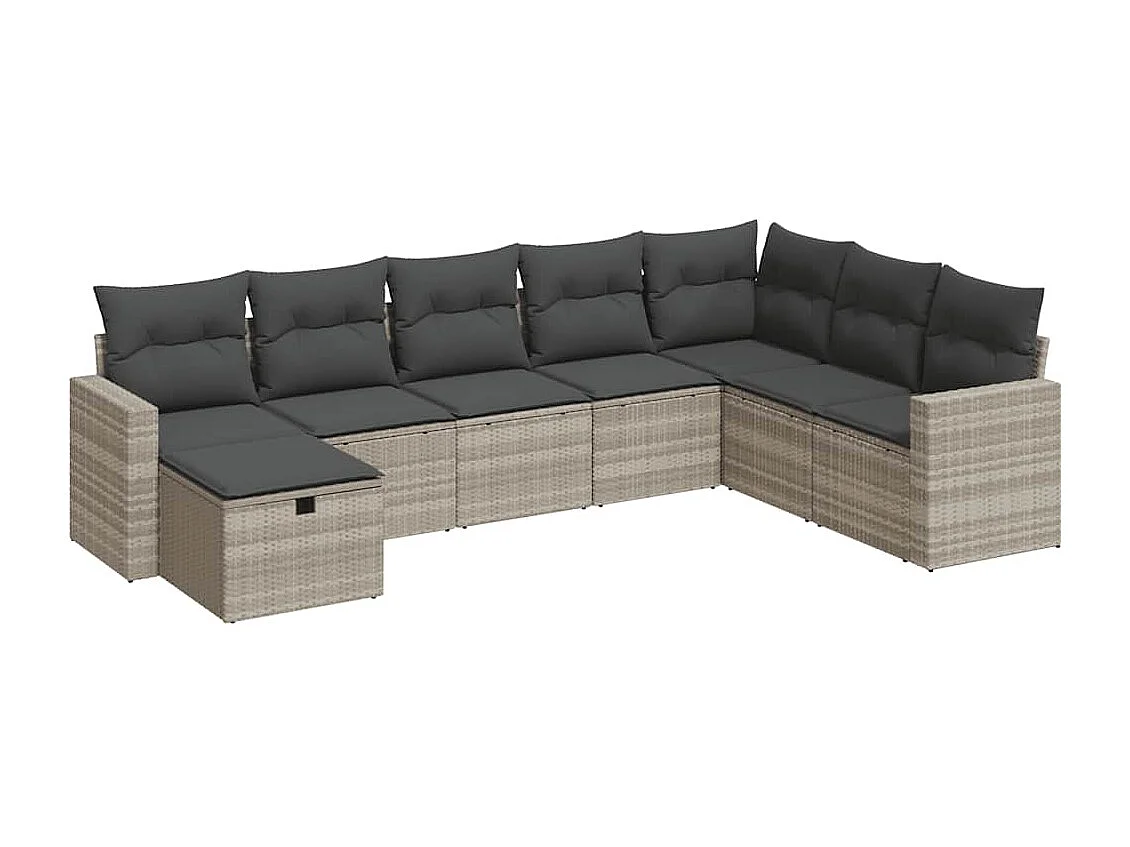 Set de sofás de jardín 8 piezas y cojines ratán sintético gris