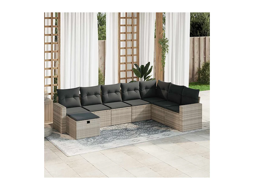 8-delige Loungeset met kussens poly rattan lichtgrijs