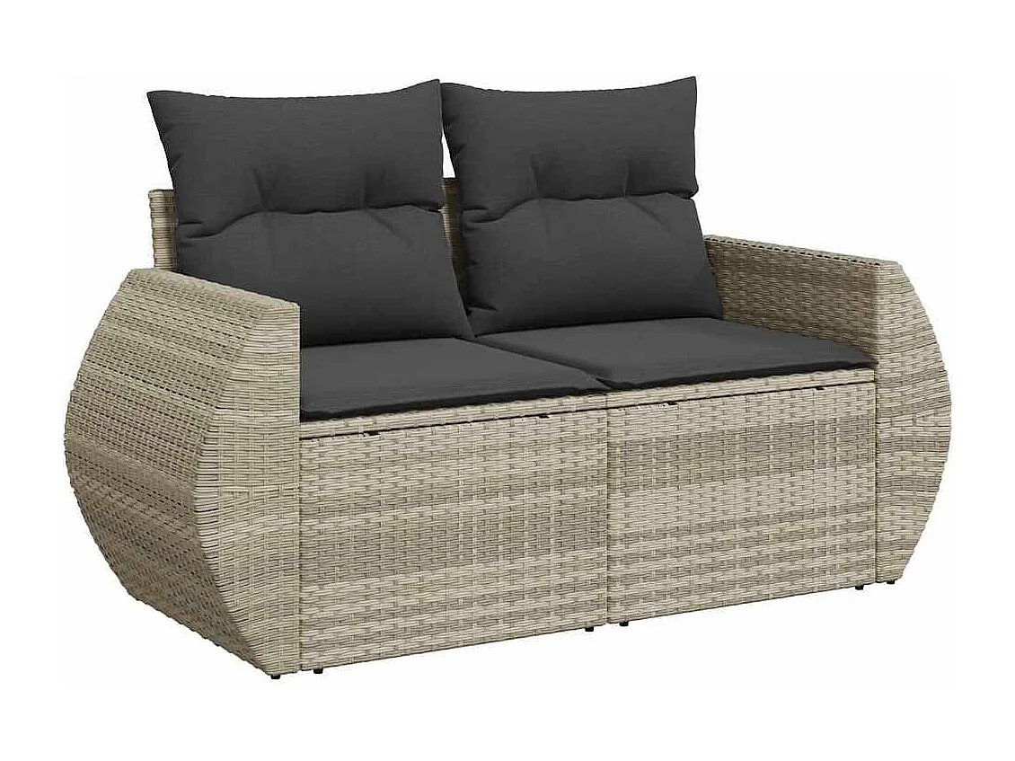 Set muebles jardín 9 piezas y cojines ratán sintético gris claro