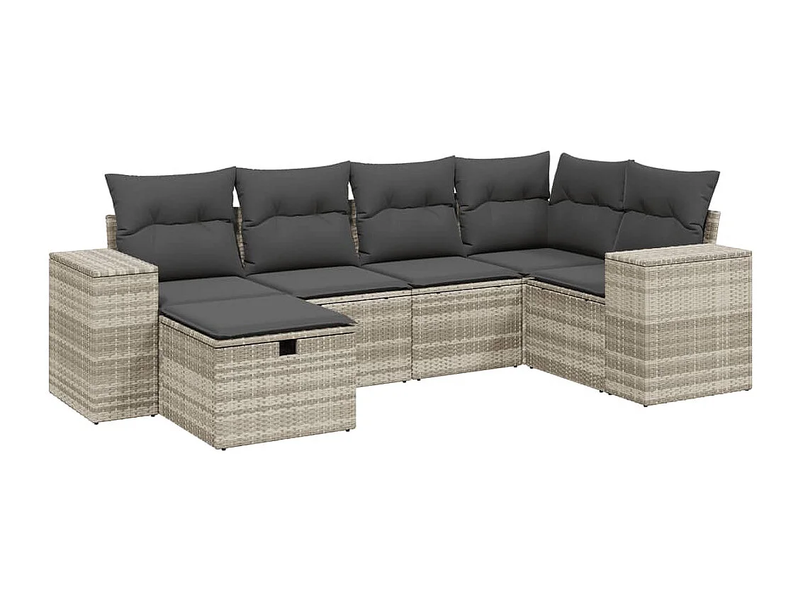 Salon de jardin 6 pièces avec coussins gris clair résine tressée