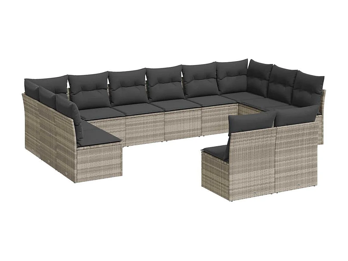 Set de sofás de jardín 12 piezas y cojines ratán sintético gris