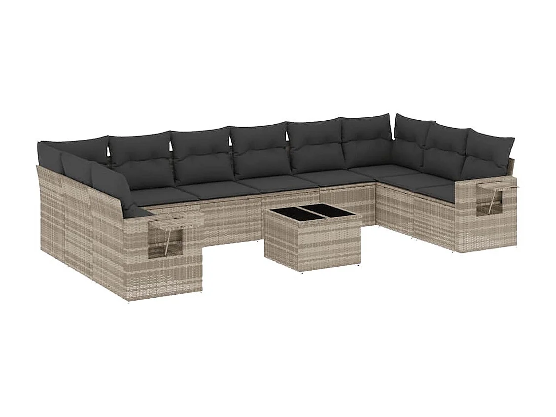 11-delige Loungeset met kussens poly rattan lichtgrijs