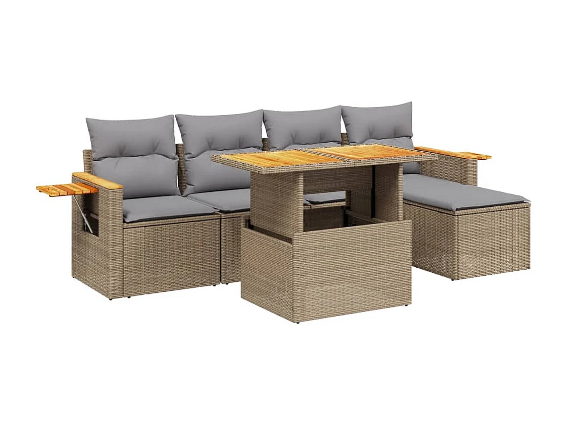 Juego de sofás jardín con cojines 6 piezas ratán sintético beige