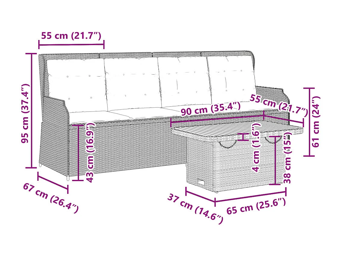 Salon de jardin 3 pièces avec coussins Noir Résine tressée