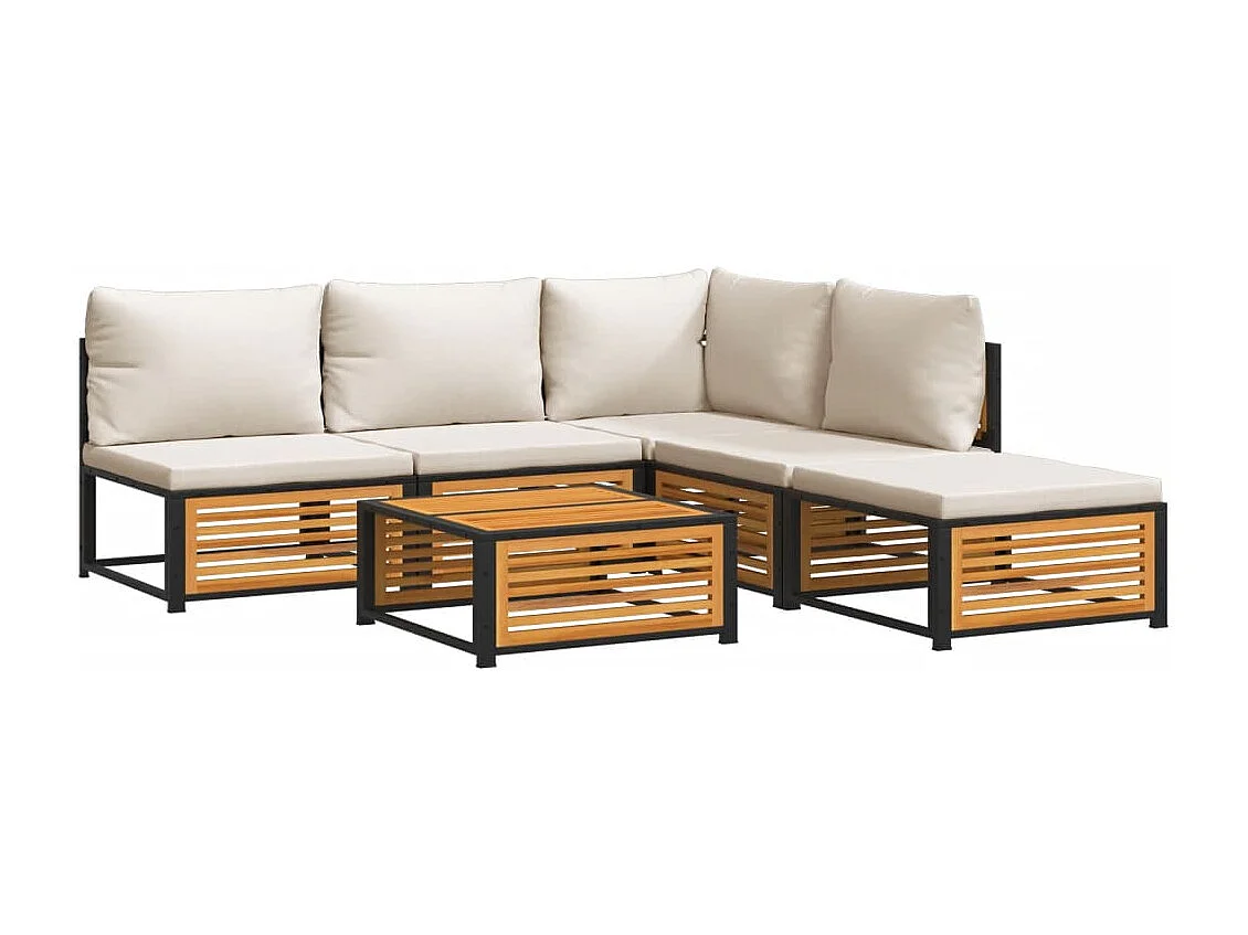 Salon de jardin avec coussins 6 pièces bois d'acacia solide