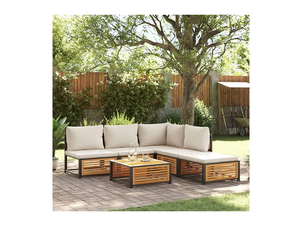 6 peças conjunto de sofás de jardim com almofadões acácia maciça