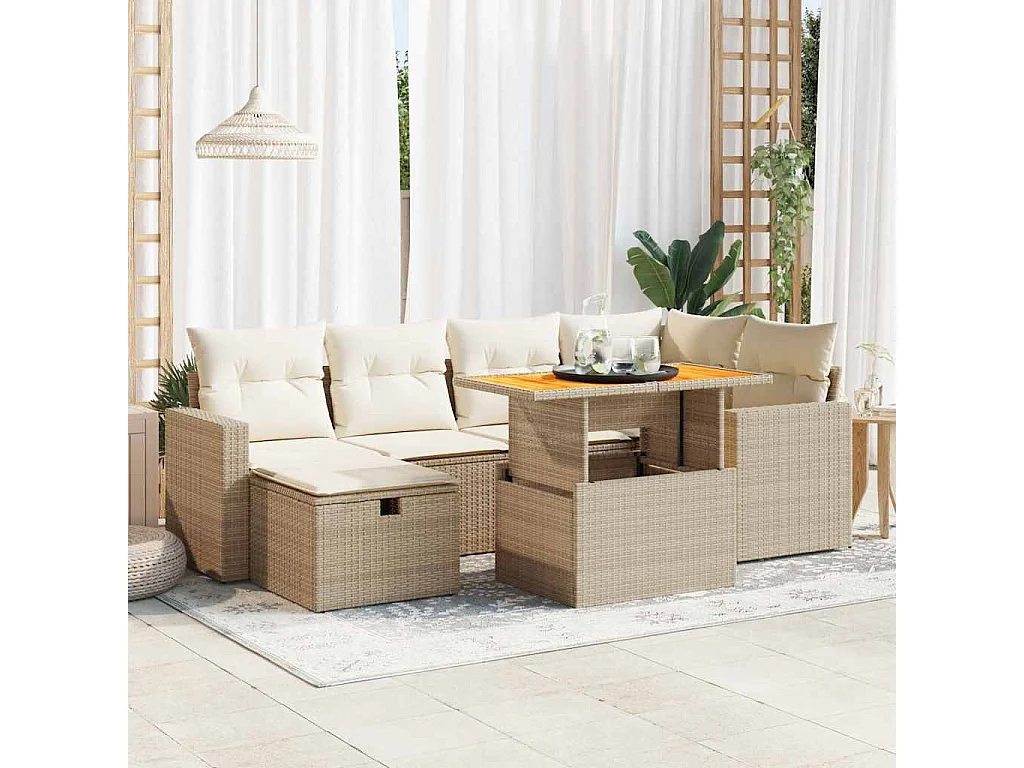 Salon de jardin avec coussins 8 pièces beige résine tressée acacia
