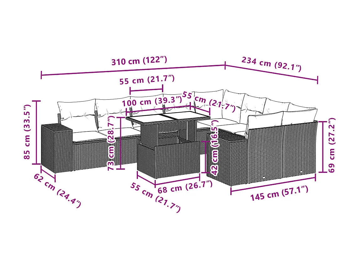 Set sofás jardín 10 piezas con cojines ratán sintético gris claro