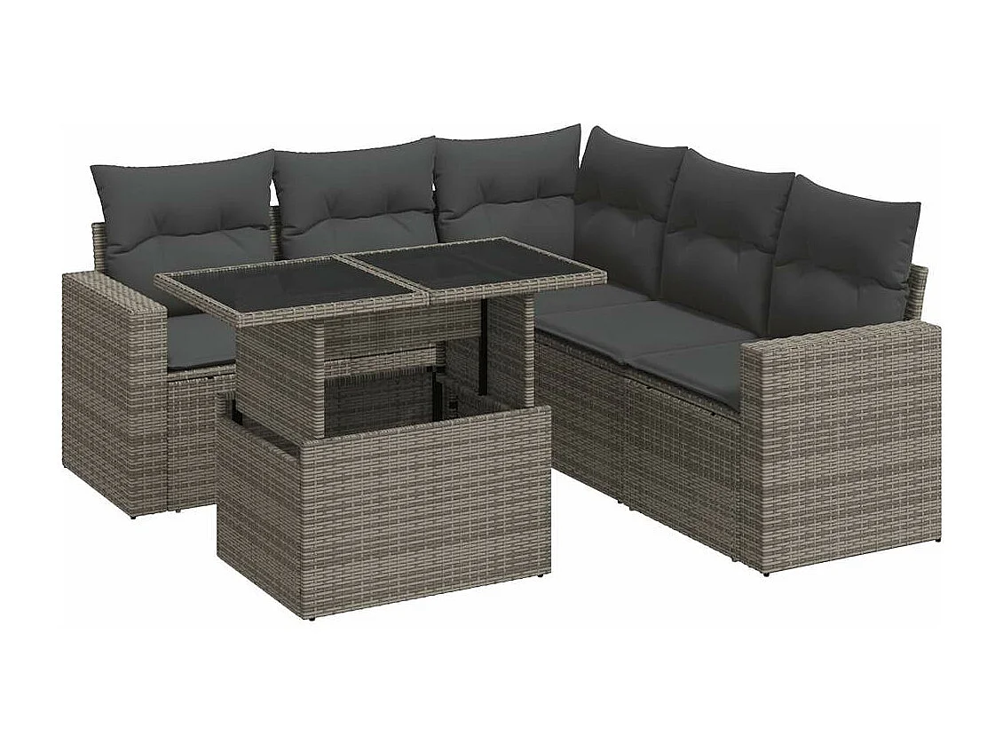 6-delige Loungeset met kussens poly rattan grijs