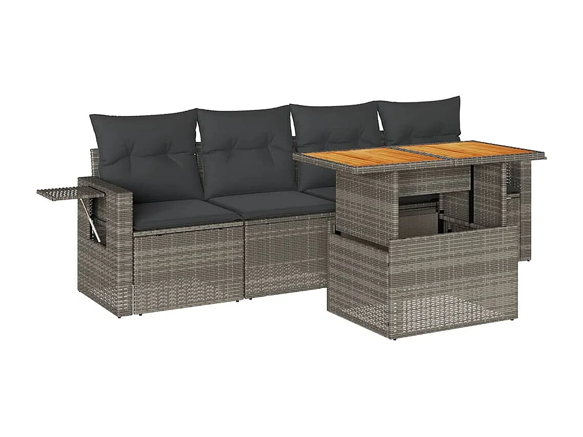 Salon de jardin 5 pièces avec coussins gris résine tressée
