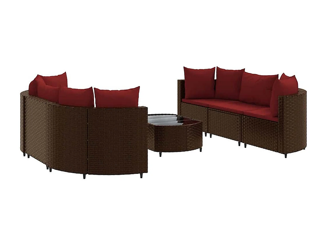 7-delige Loungeset met kussens poly rattan bruin