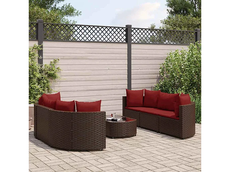 Salon de jardin avec coussins 7 pièces marron résine tressée