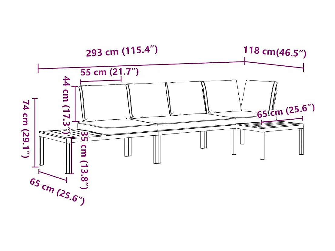 Set de sofás de jardín con cojines 3 piezas aluminio negro