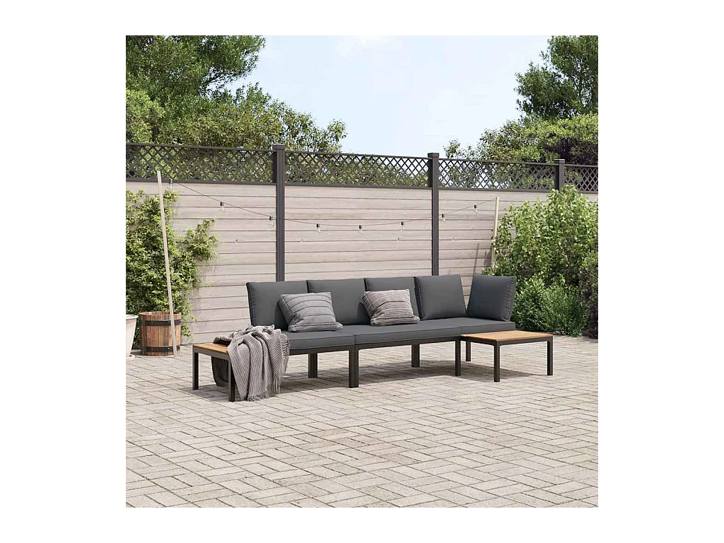Salon de jardin 3 pièces avec coussins noir aluminium