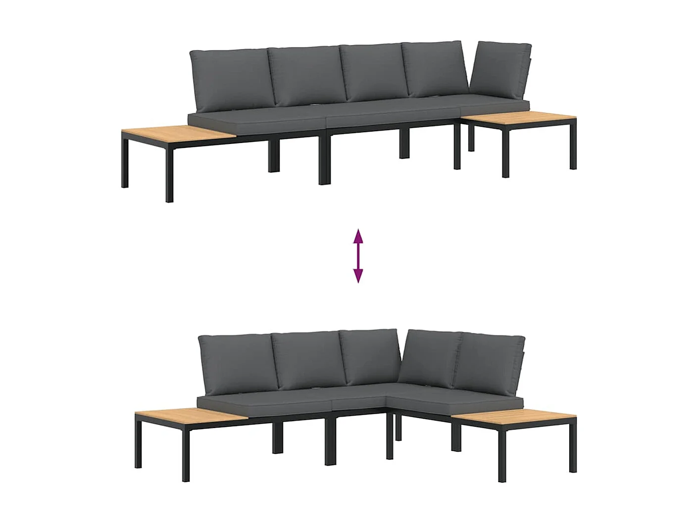 Salon de jardin 3 pièces avec coussins noir aluminium