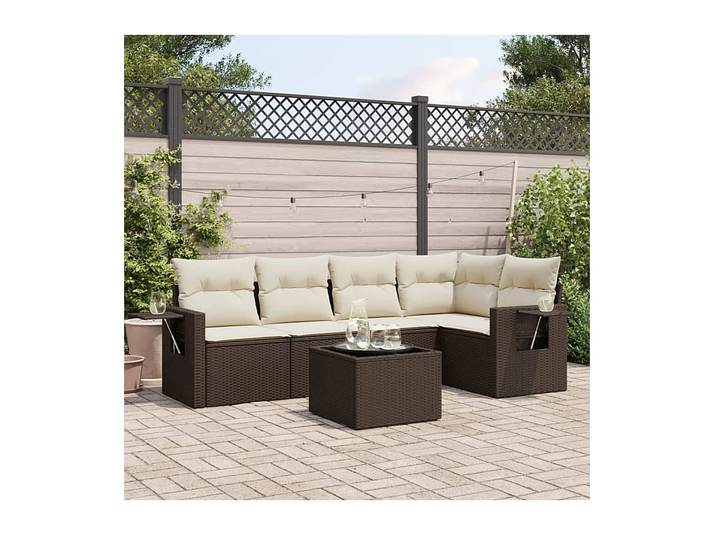 Salon de jardin avec coussins 6 pièces marron résine tressée