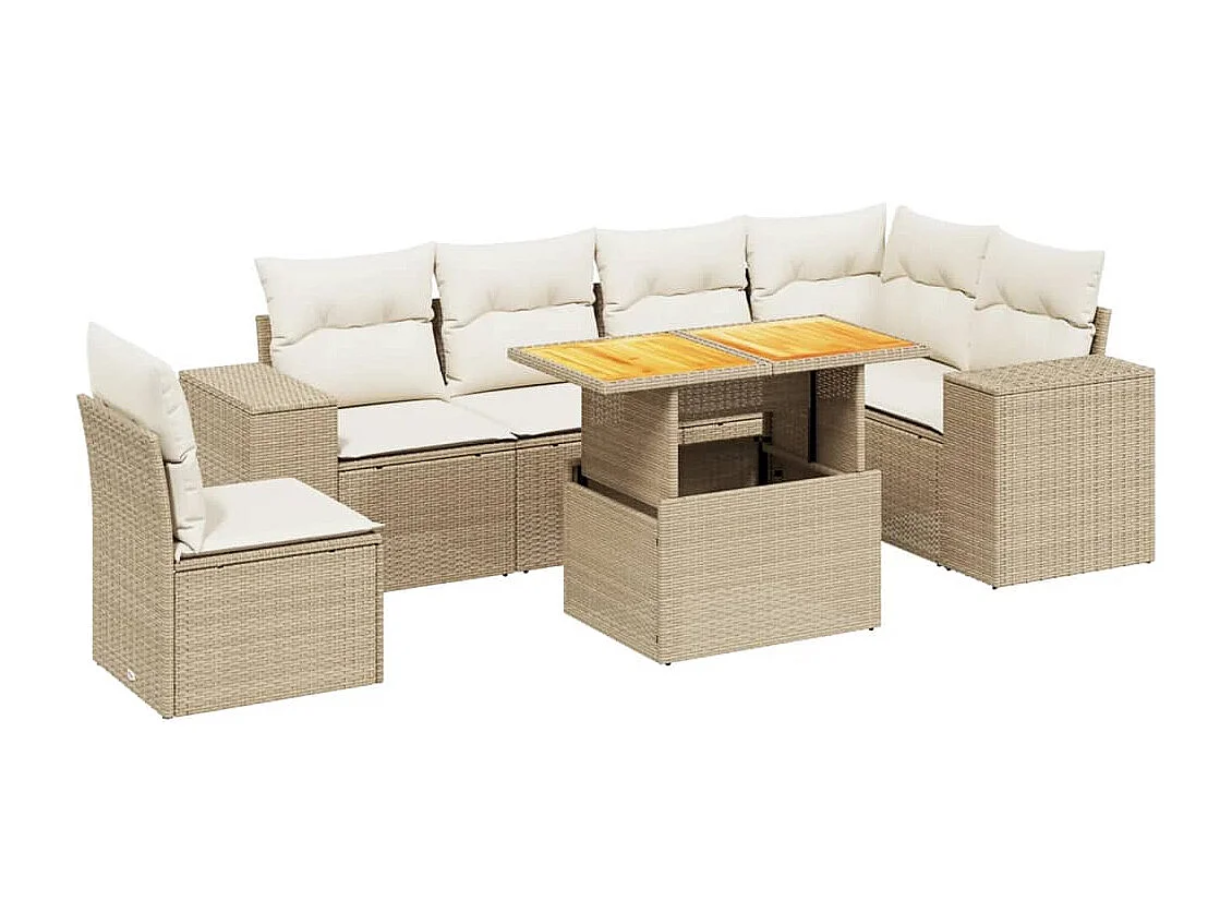 Salon de jardin avec coussins 7 pièces beige résine tressée