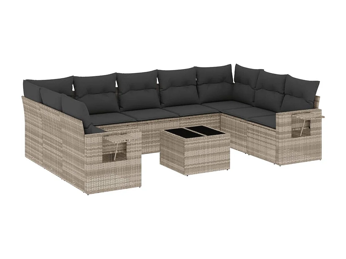 Salon de jardin avec coussins 10 pièces gris clair résine tressée