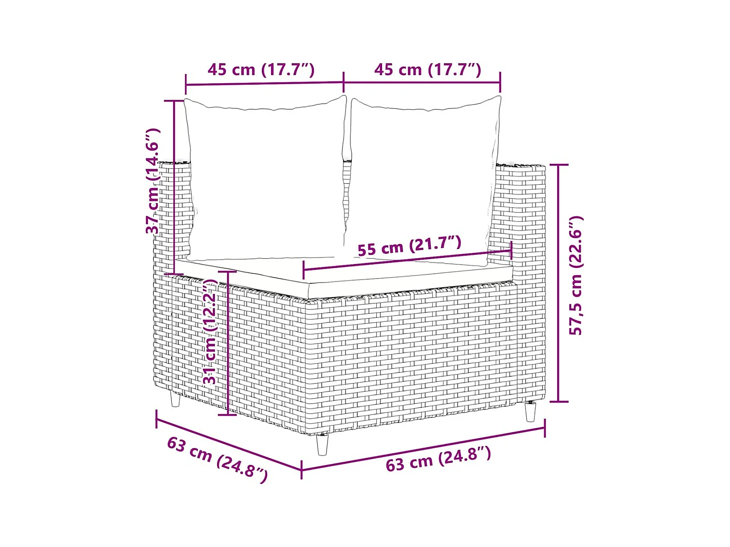 Salon de jardin 4 pièces avec coussins marron résine tressée