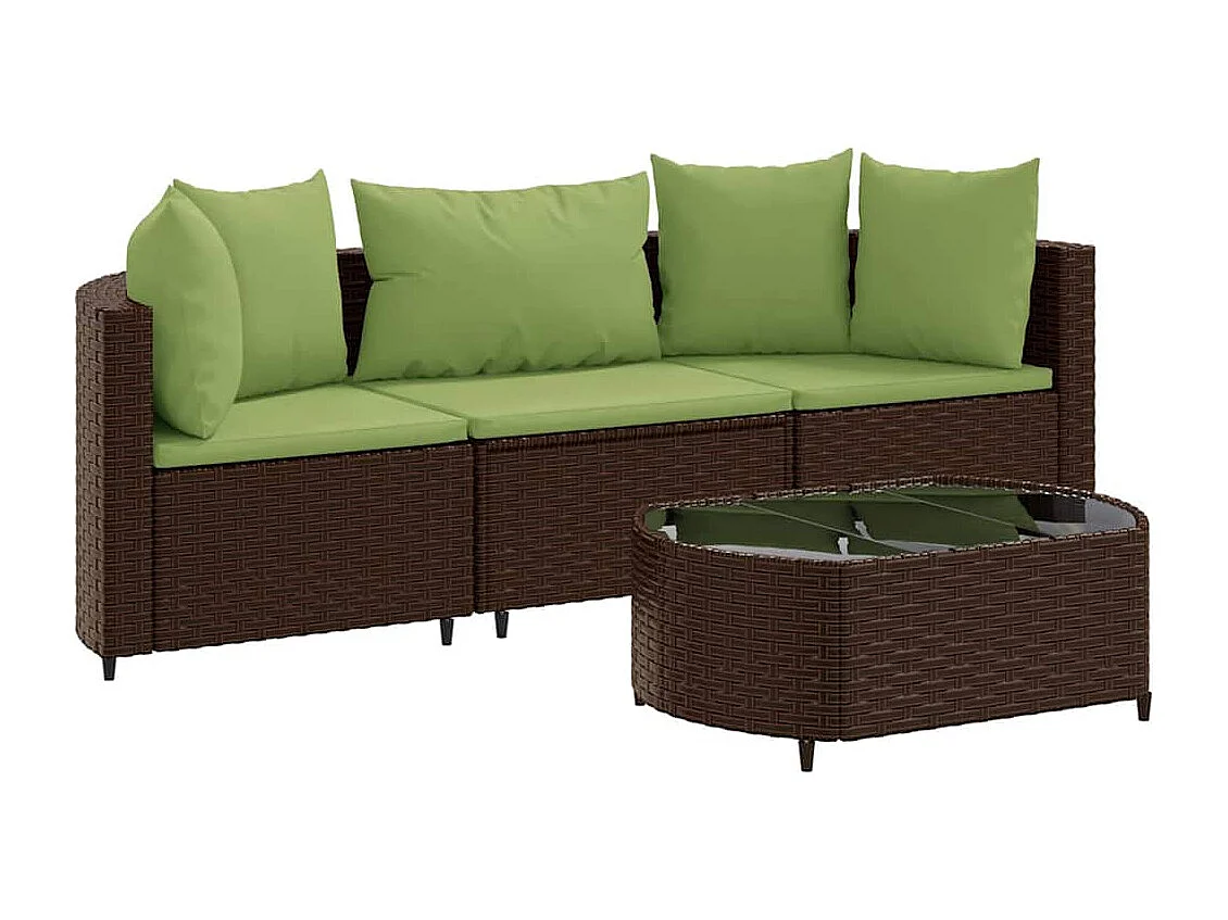 4-delige Loungeset met kussens poly rattan bruin