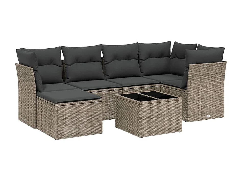 7-delige Loungeset met kussens poly rattan lichtgrijs