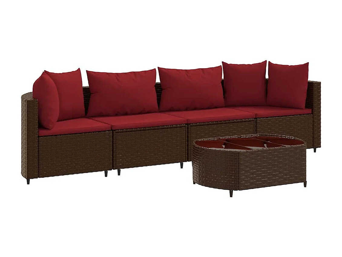 5-delige Loungeset met kussens poly rattan bruin