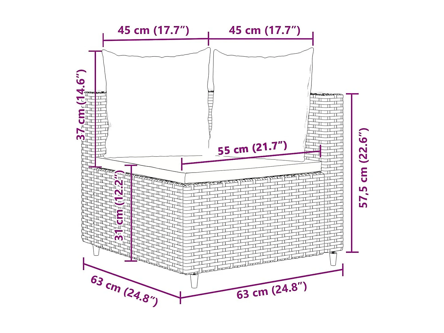 Set comedor de jardín 5 piezas y cojines ratán sintético marrón