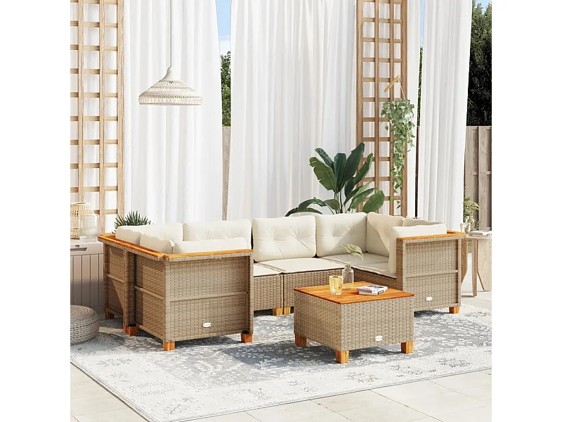 Salon de jardin avec coussins 7 pièces beige résine tressée
