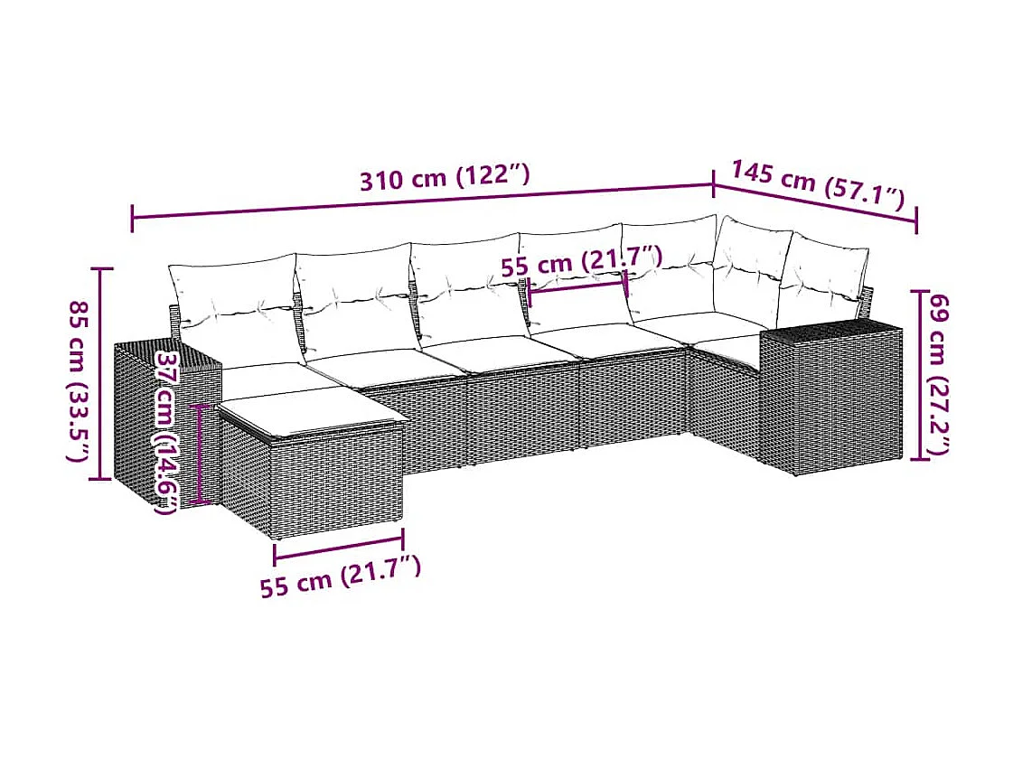 Salon de jardin 9 pièces avec coussins gris clair résine tressée